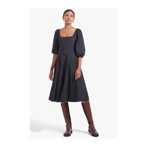 STAUD Swells Square-Neck Cotton-Blend Dress in Black